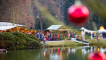 Weihnachtsmarktstände am Waldrand